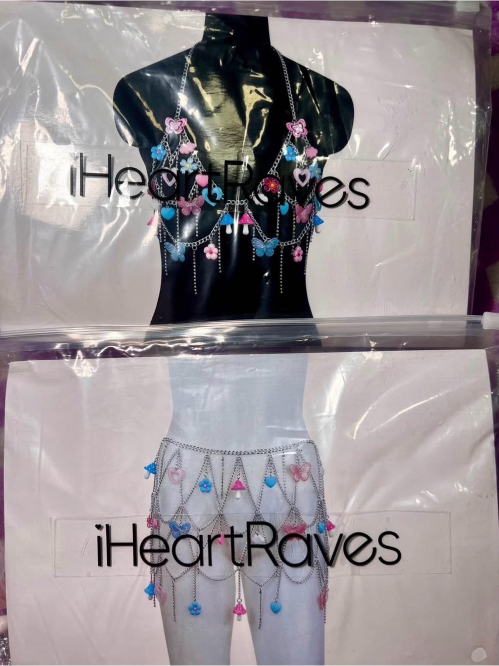 iHeartRaves Blue & Pink Butterfly Chain Body Jewelry Set